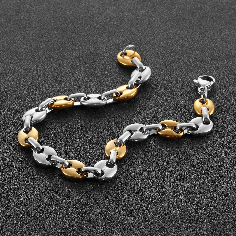 Koffieboon Ketting Armband Mannen Hip Hop Sieraden 6Mm 9Mm 11Mm Rvs Goud Kleur Kettingen Armbanden voor Vrouwen Accessoires