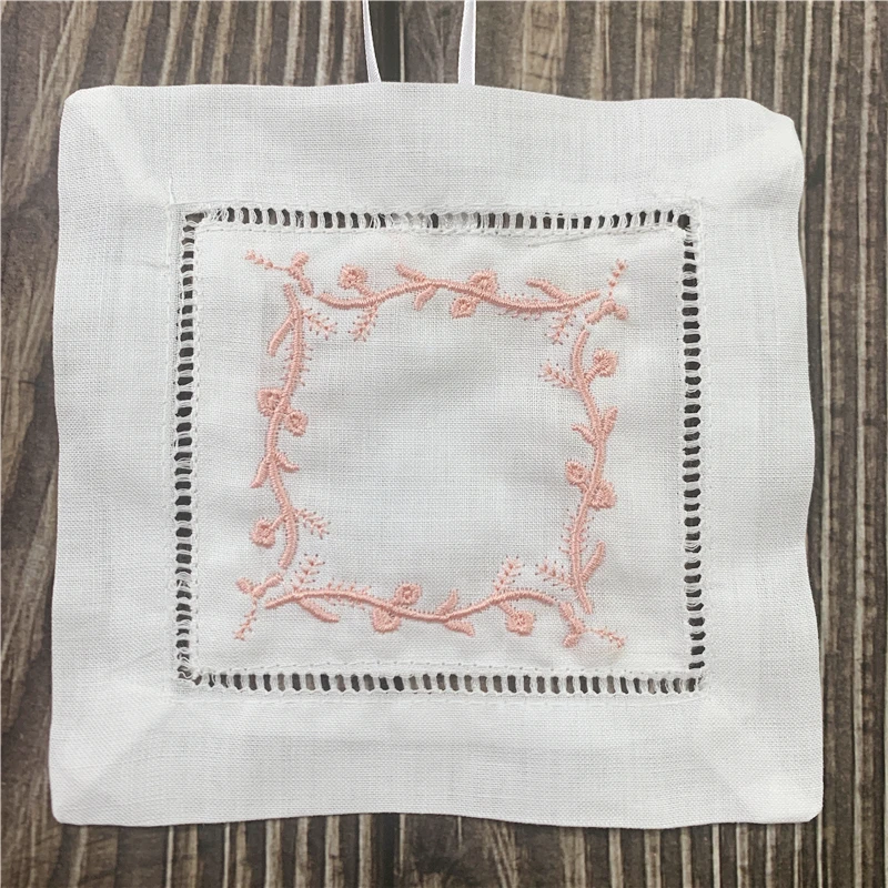 Set of 50 Fashion Sachet 6x6-inch Home Decor /Home Fragrances / White Linen Sachet Bags Can Collection Bridal Handkerchiefs