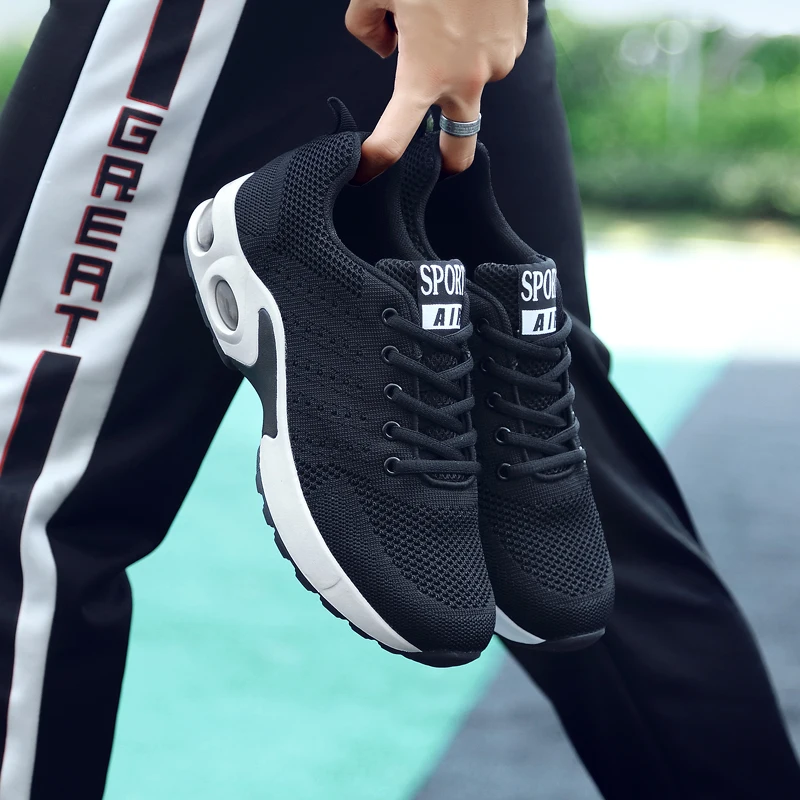 Men Air Cushion Sneakers Breathable Running Shoes  Women Outdoor Fitness Sports  Female Lace-up Casual  Big Size 44