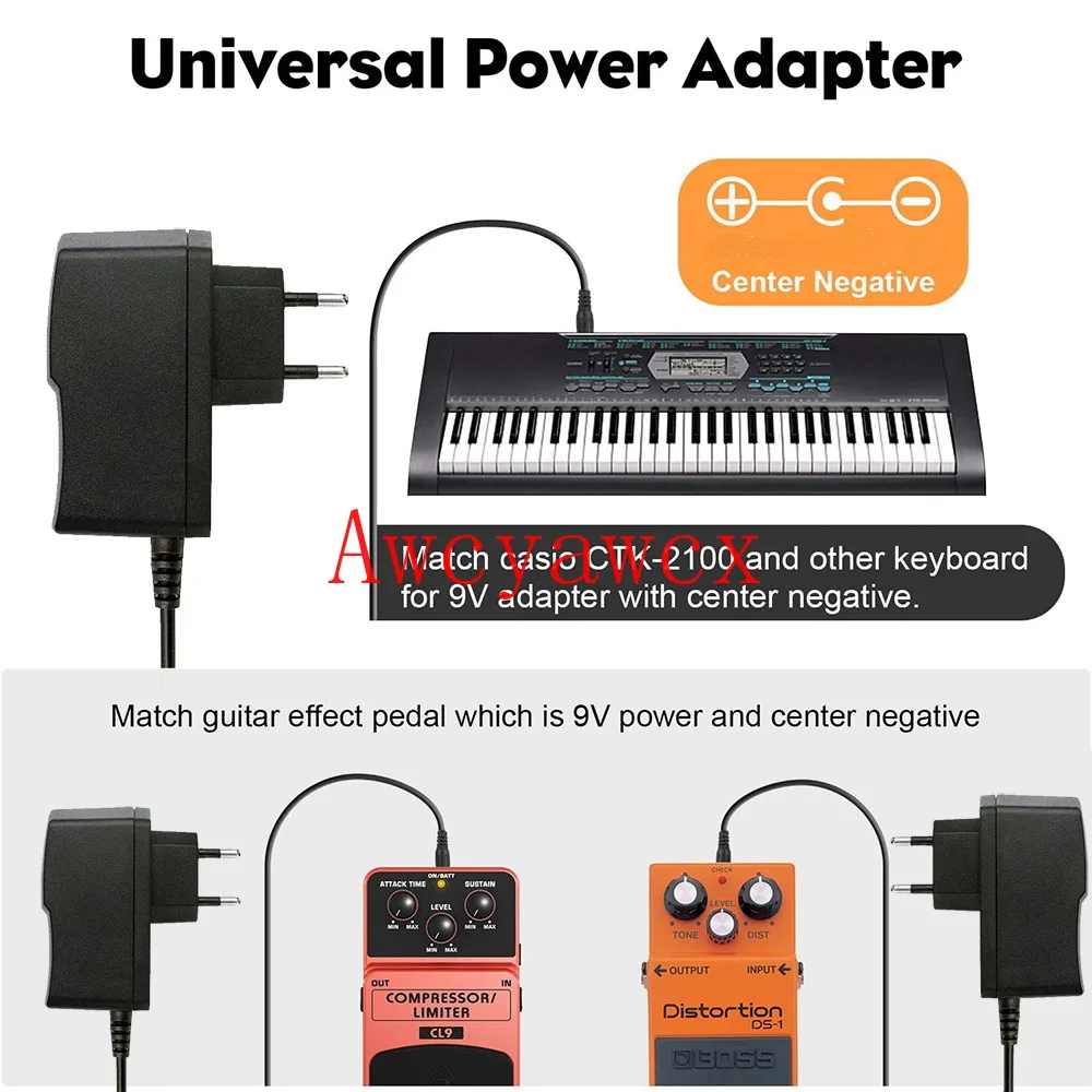 AC/DC 9V 0.5A 1A 500mA 1000mA Switching Power Supply Gitarre Effektpedal Netzteil adapter Reverse Polarity Negative Inside