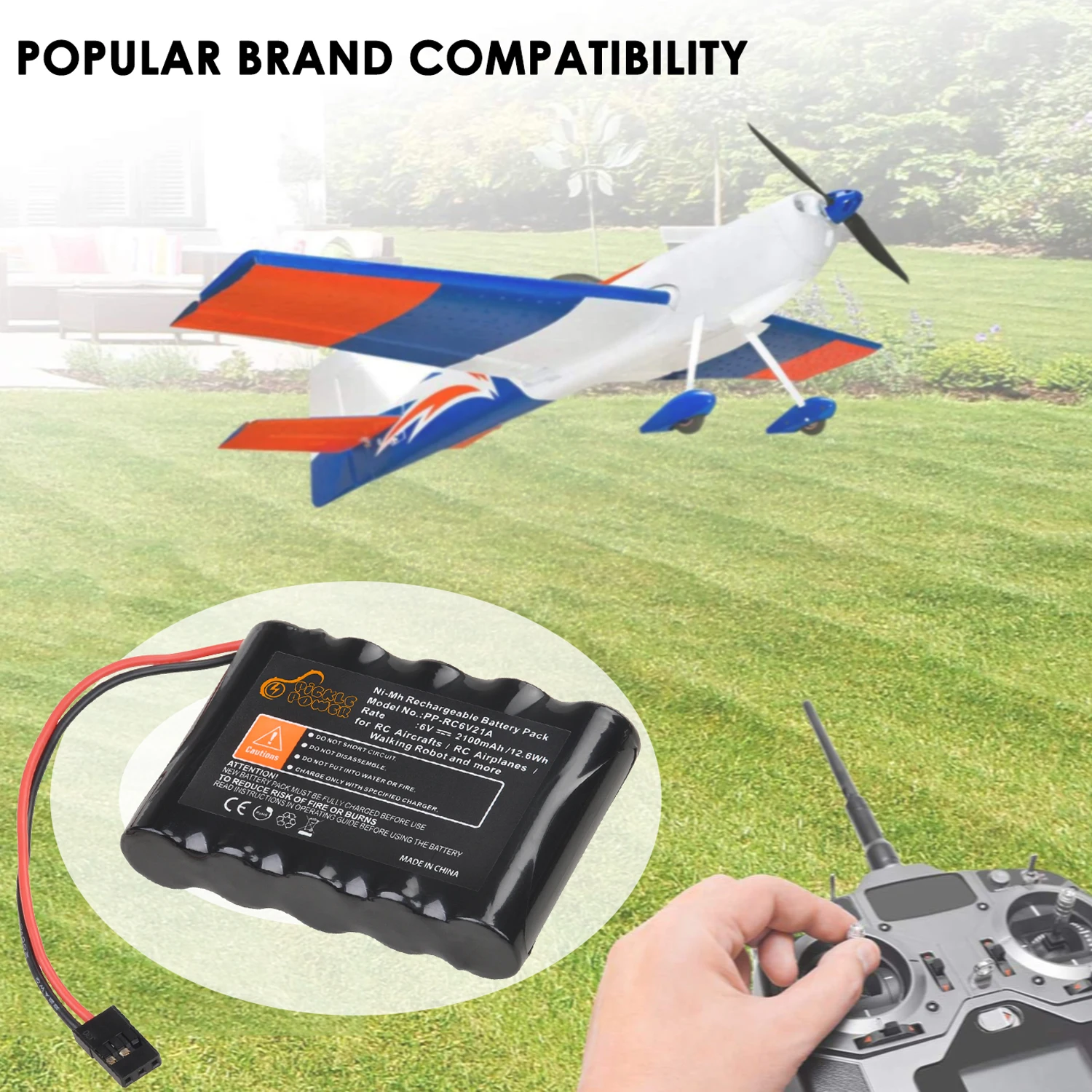 6V 2100mAh NiMH RC Receiver Battery with Hitec Connectors for RC Airplanes/RC Aircrafts/Walking Robot and More