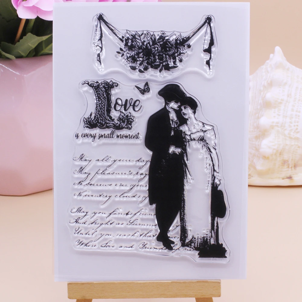 Alinacutle Clear Stamps Vintage Love Couple Scrapbooking Handmade Card Album Paper Craft Rubber Transparent Silicon Stamps