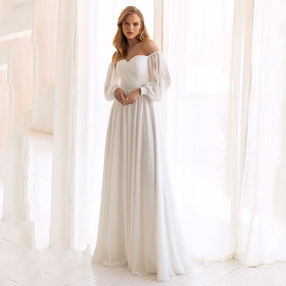 2022 Beach Wedding Dresses White/Lvory Chiffon Ruched Pleat Bridal Gowns Backless Simple Vestido De Noiva