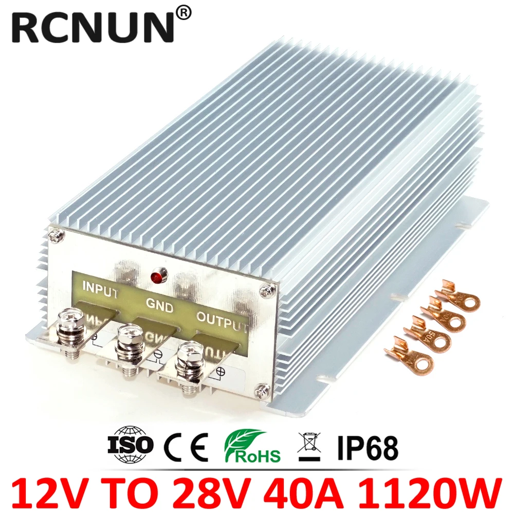 RCNUN 12V TO 28V 40A DC-DC Boost Converter Regulator 12 Volt to 28 Volt 1100W Step Up Power Supply for Trucks Air Conditioning