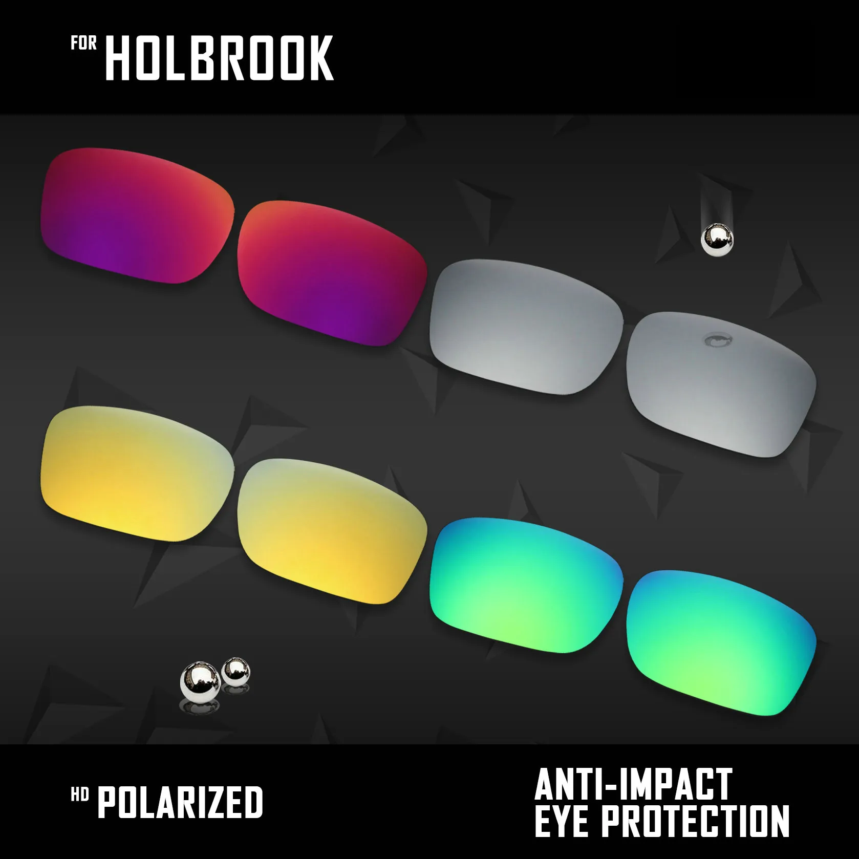 

OOWLIT 4 Pairs Polarized Sunglasses Replacement Lenses for Oakley Holbrook OO9102-Silver & Midnight sun & Gold & Green