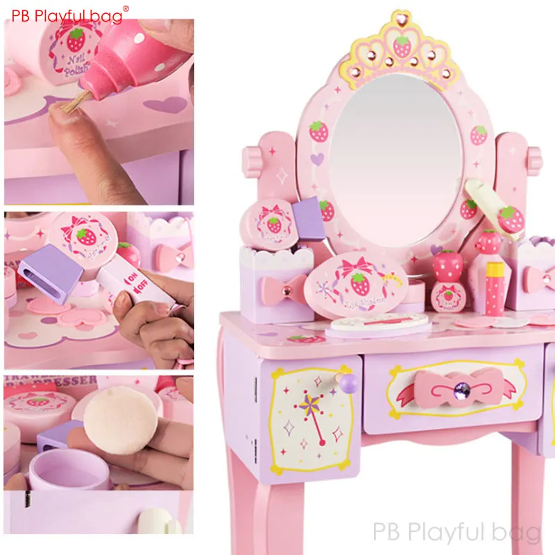 

Playful bag Princess Dressing Table Wood Make Up Toys for girls Dresser Set Toy Princess makeup HG29