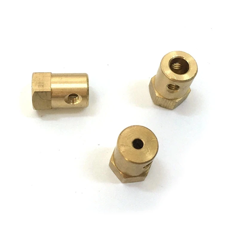 4pcs3 4 5 6 8mm Hexagonal Brass Shaft Coupling Motor Transmission Connector With Screw Wrench Model Car Wheels Tires Shaft