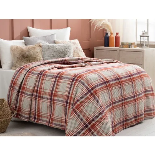 Madame Coco Odline Double Personality Plaid Cotton Blanket Orange Purple