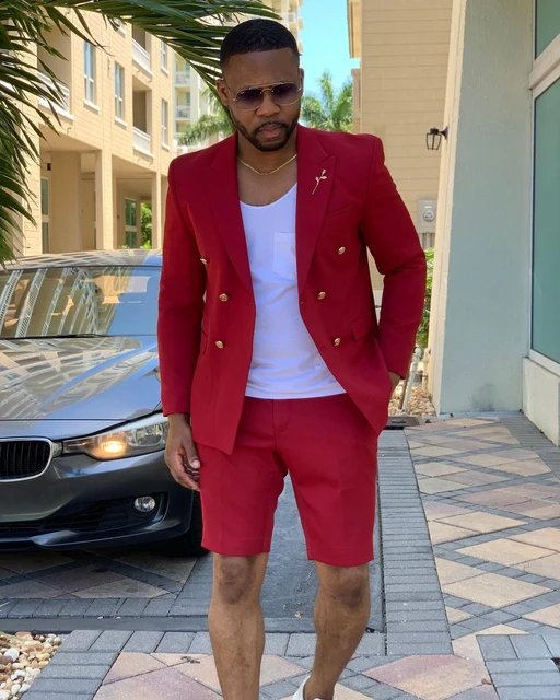 Red Men Suits Double Breasted Jacket Short Pants 2 Piece Summer Stylish Wedding Prom Casual Beach Slim Fit Groom Tuxedos Blazer Suits AliExpress