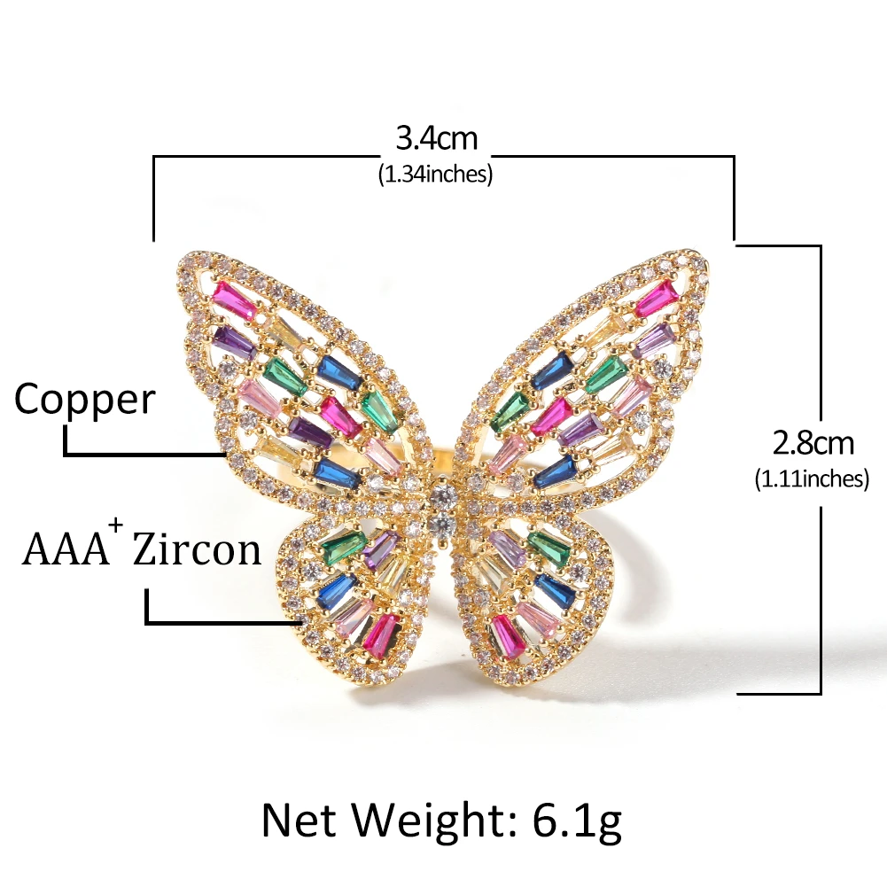 THE BLING KING Hiphop Butterfly Resizable Rings  For Men Women Band Ring Fashion Bling Bling CZ Paved  Jewelry Drop Shipping