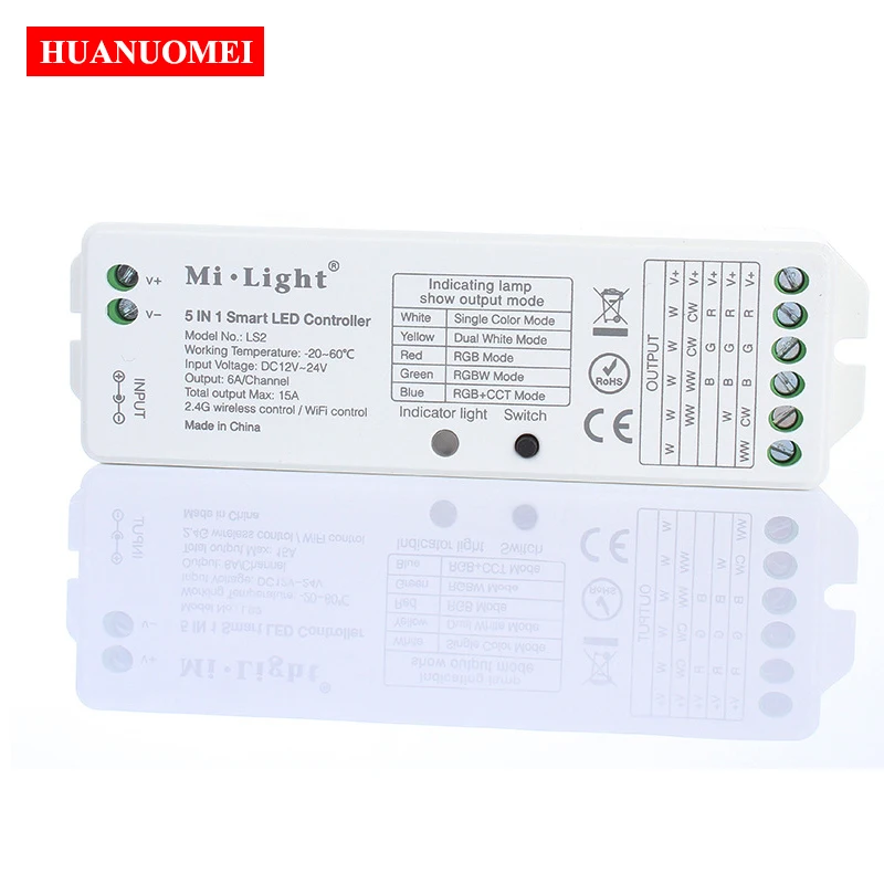 2.4G Remote WiFi Smart LED Controller Single Color CCT RGB RGBW and RGBW+CCT 5 in 1 LED Strip Receiver DC12-24V input Max 15A