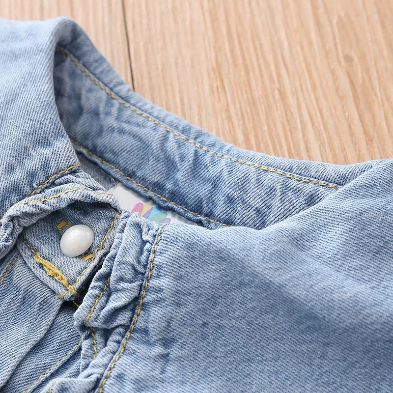 2024 New Spring Autumn 2 3 4 5 6 8 10 Years Children Clothing Turn-Down Neck Long Sleeve Denim Blouse Shirt For Kids Baby Girls