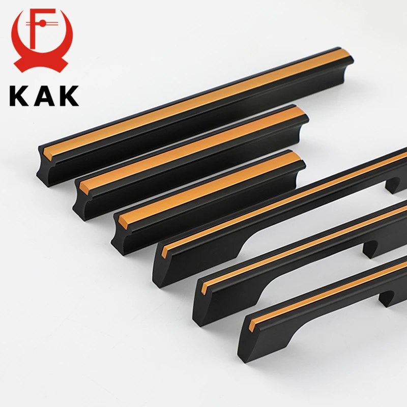 

KAK Fashion Black Gold Hidden Cabinet Handles Aluminum Alloy Kitchen Handle Cupboard Door Pulls Long Furniture Handle Hardware