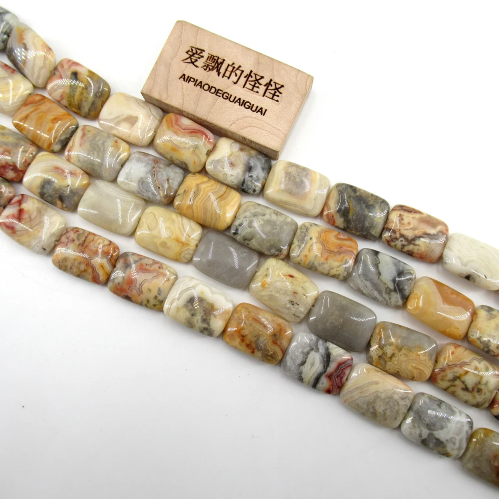 APDGG Natural 15x20mm Square Crazy Lace Agate Gems Stone Loose Beads 16'' Strands Jewelry Making DIY