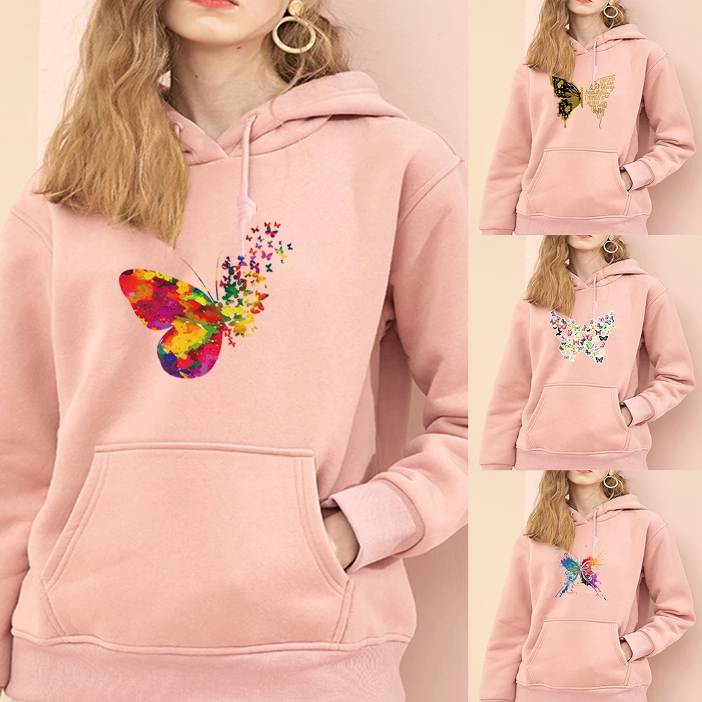 

Hoodies Men's Women Casual Butterfly Print Hoodies Sweatshirts Harajuku Style Polyester Couple Models Sweatshirt Tops