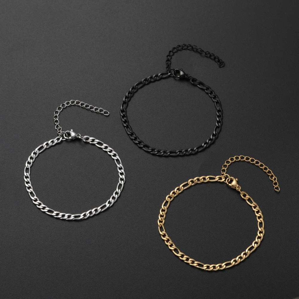 Low Price Width 4MM Stainless Steel Golden Black Chain Bracelet For Men and Women Fashion Gift Jewelry Length 16+5CM