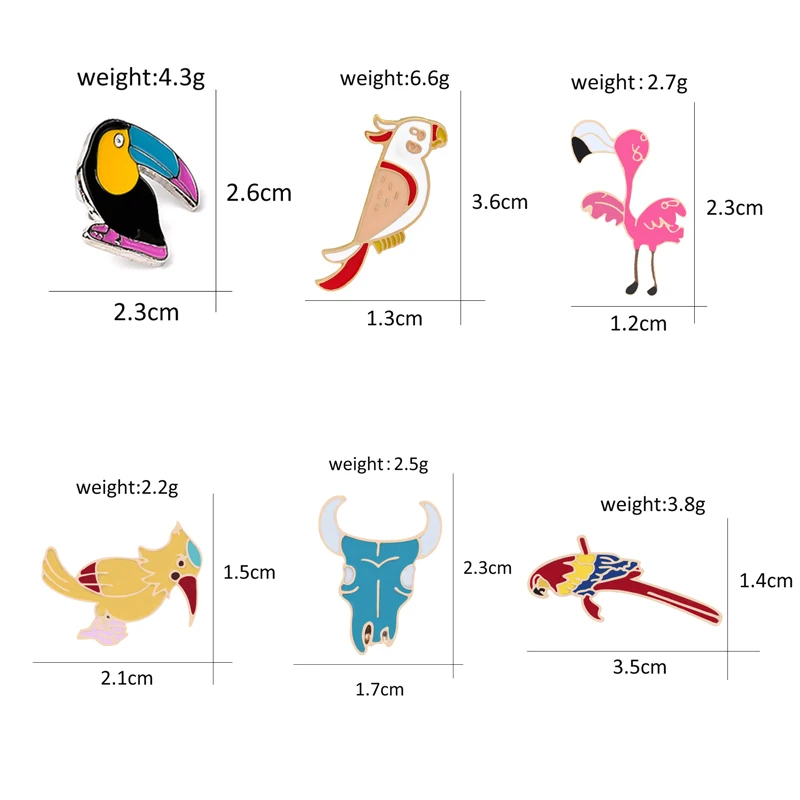 Cartoon Bird Toucan flamingo parrot woodpecker Bull Head Enamel Pins Brooches Jackets Lapel Pin Coat Badge Fashion Jewelry Gifts