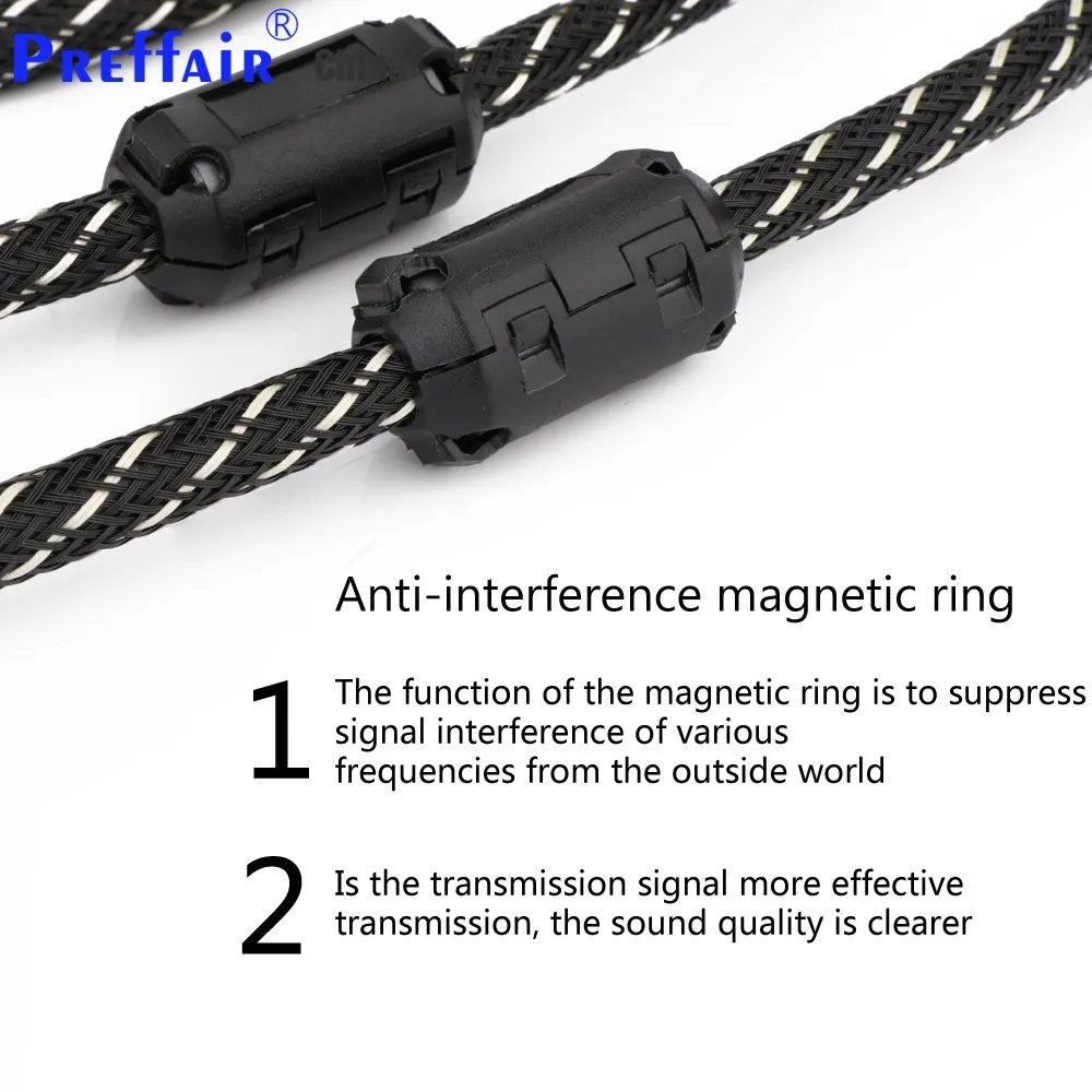 Cable de señal RCA de cobre OFC, enchufe RCA chapado en oro, doble anillo magnético, interfaz de amplificador de Audio HiFi antiinterferencias