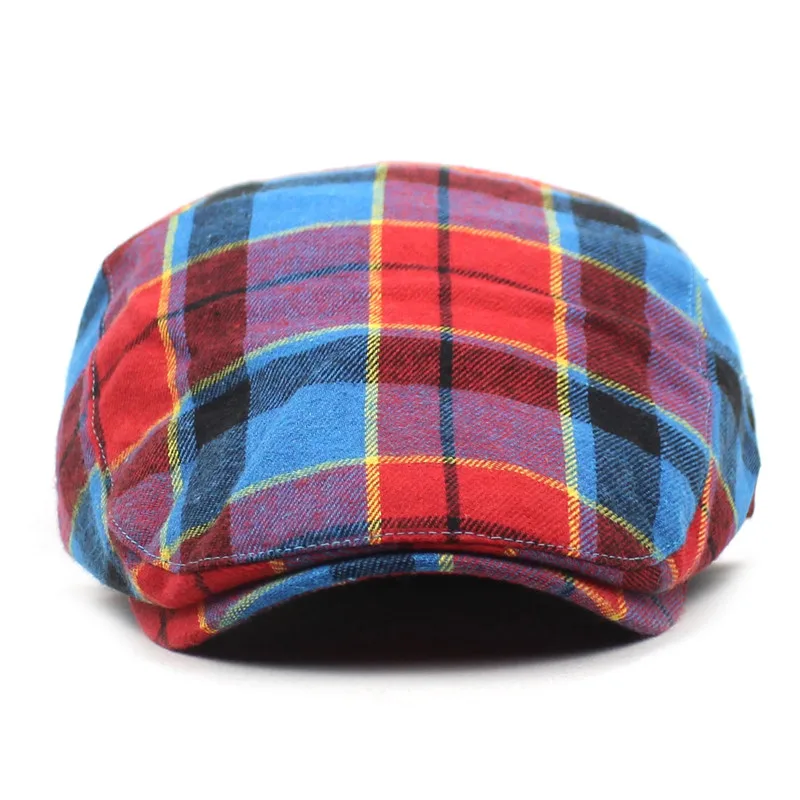 Plaid Cotton Newsboy Caps Men Flat Peaked Cap Women Painter Beret Hats 30