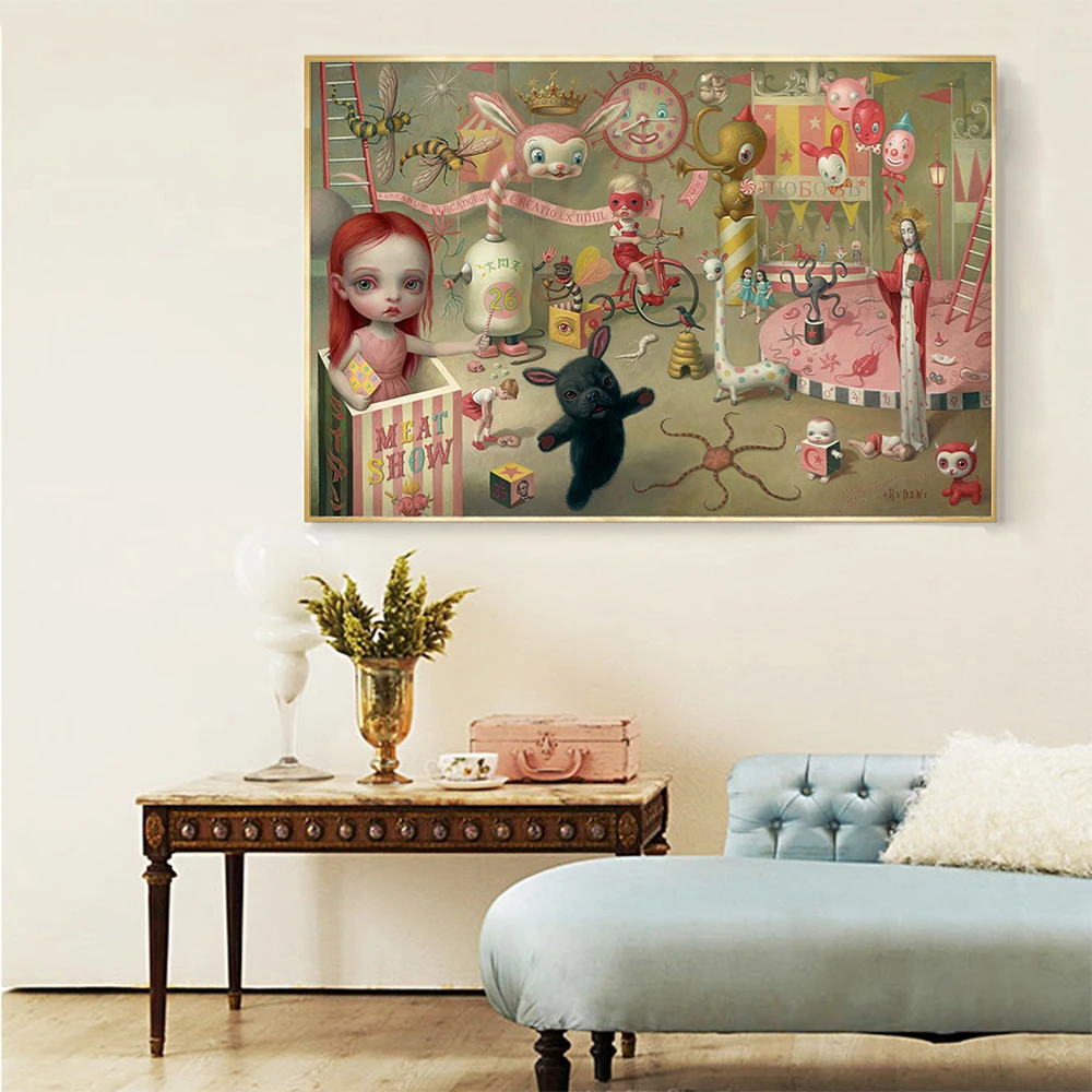 Citon Canvas Oil painting Mark Ryden《The Magic Circus, 2018》Artwork Poster Picture Modern Wall Decor Home Living room Decoration