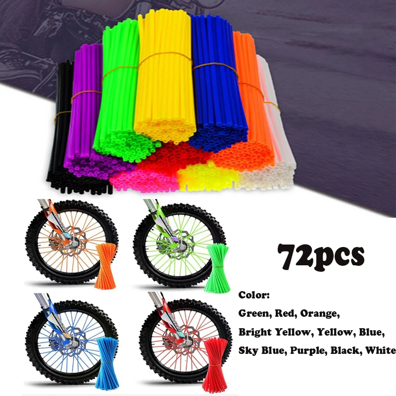 72 Pcs Red Blue Black Orange Universal Motorcycle Dirt Bike Wheel Rim Cover Spoke Skins Wrap Tubes Decor Protector