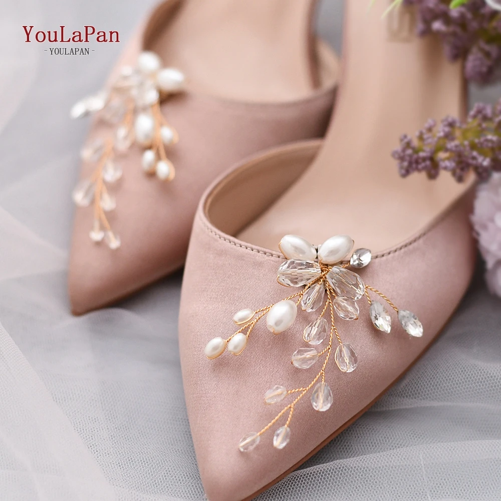 TOPQUEEN X23 2pcs Crystal Bridal High Heel Shoes Decorations Pearl Shoes Clips Party Shoes Accessories Elegant Shoes Buckle