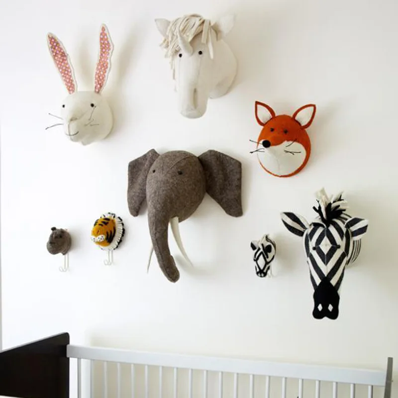 INS-Décoration murale tête d'animal en feutre, jouets en peluche, girafe, éléphant, tête faite à la main, décor de chambre d'enfant, pépinière, fille