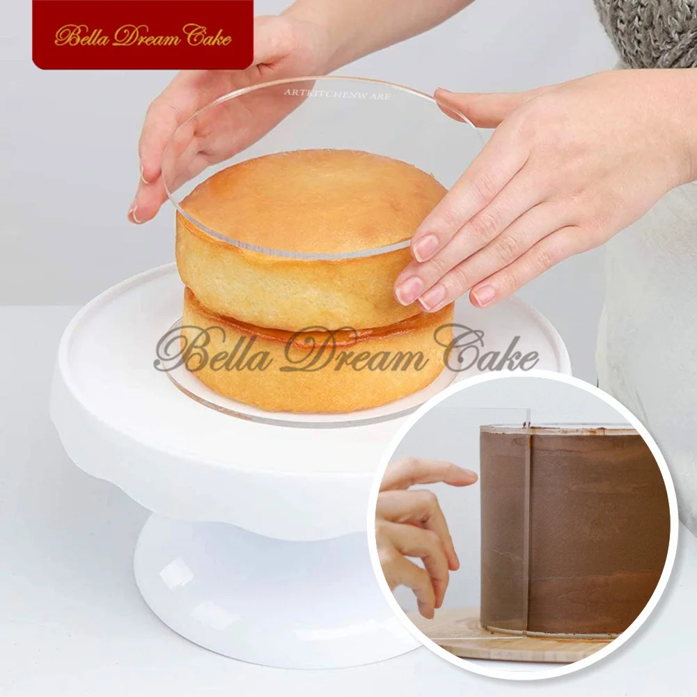 2pcs/set Round Clear Acrylic Cake Smoothing Disks Cake Tray Stand for Wedding Cake Board Cake Decorating Tool Baking Accessories