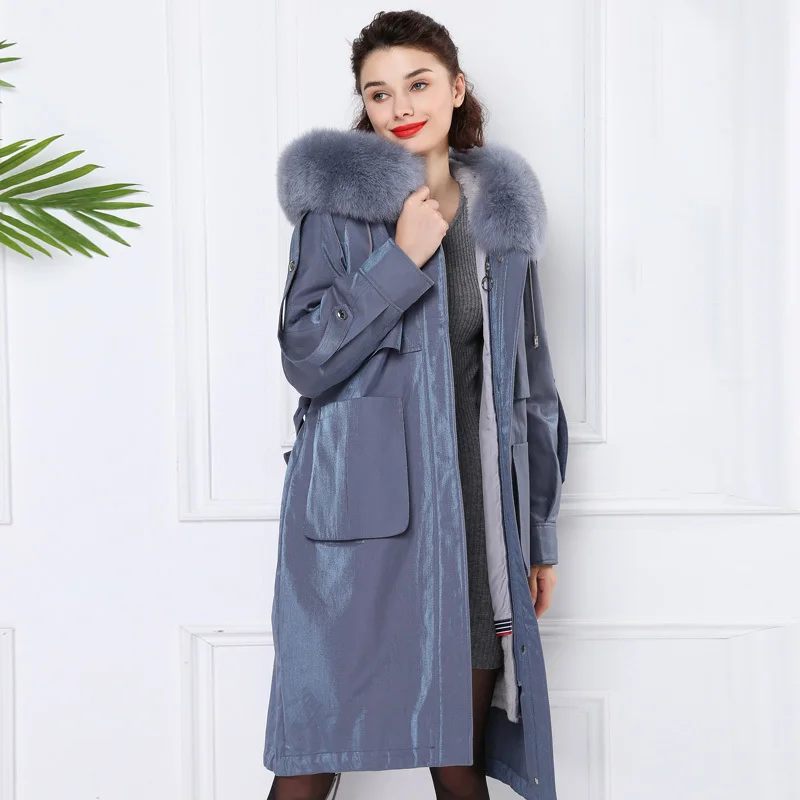 

Coat Fur Real Female Real Rabbit Fur Liner Parka Winter Jacket Women Fox Fur Collar Warm Long Jackets Chaqueta Mujer MY s