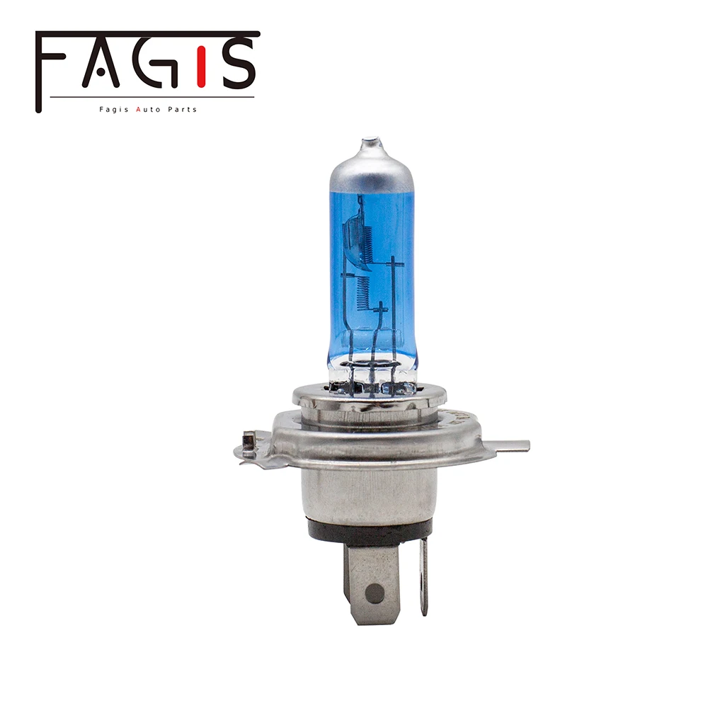 Fagis 2 Pcs US Brand H4 12V 60/55W Super Bright White Car Headlight Blue Auto Lights Halogen Bulb Driving Lamp UV Quartz Glass