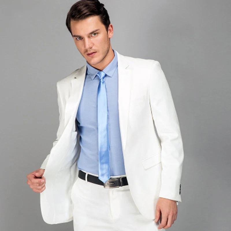 

White Slim Fit Wedding Men Suits Groom Tuxedos Bridegroom Suits Best Man 2 Pieces (Jacket+Pants) Prom Wear Blazer