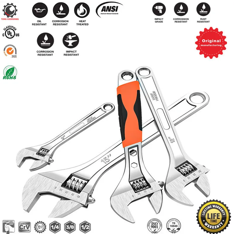 Professional DIY Adjustable Wrench Spanner Repair Wrench,Adjust Wrenches With Scale Stainless steel Key Hand tools,Car Repair