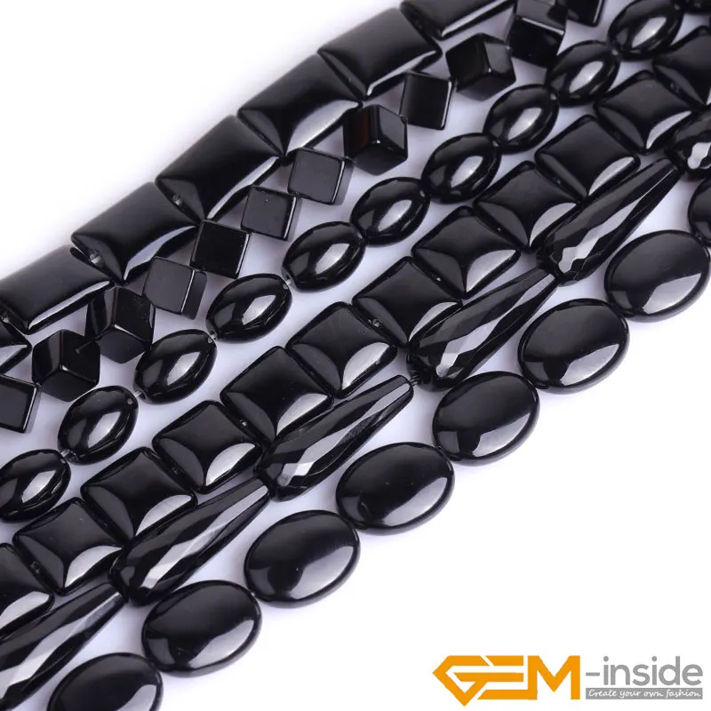 Natural Black Agates Beads Natural Stone Beads Loose Beads For Jewelry Making Bead Strand 15 Inches Teardrop Square Cube