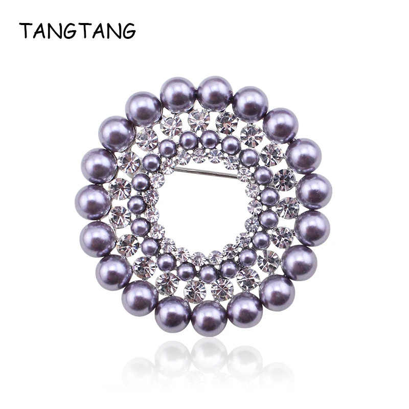 TANGTANG Round Wreath Brooch For Women Wedding Rhinestone Simulated Pearls Brooch Pins Mothers' Day Gift Sparkling Jewelry Pin