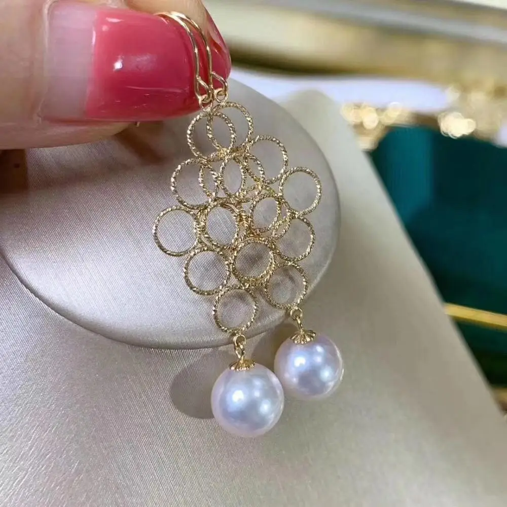 MADALENA SARARA 7-7.5mm AAA Saltwater Akoya Pearl 18K Women Earrings Multi Dream Circle Style Au750 Women Handmade Line Earrings