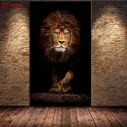 photo custom diy diamond embroidery Abstract black gold art, Large Wild Lion Animals  diamond painting full square round drill