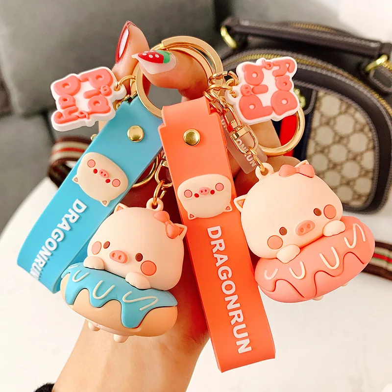 Genuine Authorized Cartoon Cute Donut Pig ZHUXIAOPA Keychain Resin Key Chain Adorable Car Key Ring Doll Keyring Bag Pendant