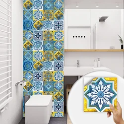 16pcs Retro Moroccan Tiles Wall Sticker Kitchen Backsplash Wardrobe Bathroom Waterproof Peel & Stick Bright Film Art Wall Decals