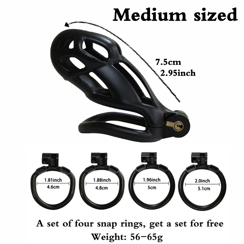 Moonuo Second generation Mini/Standard sizes Chastity Device Cock Cage with 4 Size Rings Erotic Urethral Brass Lock Sex Toys