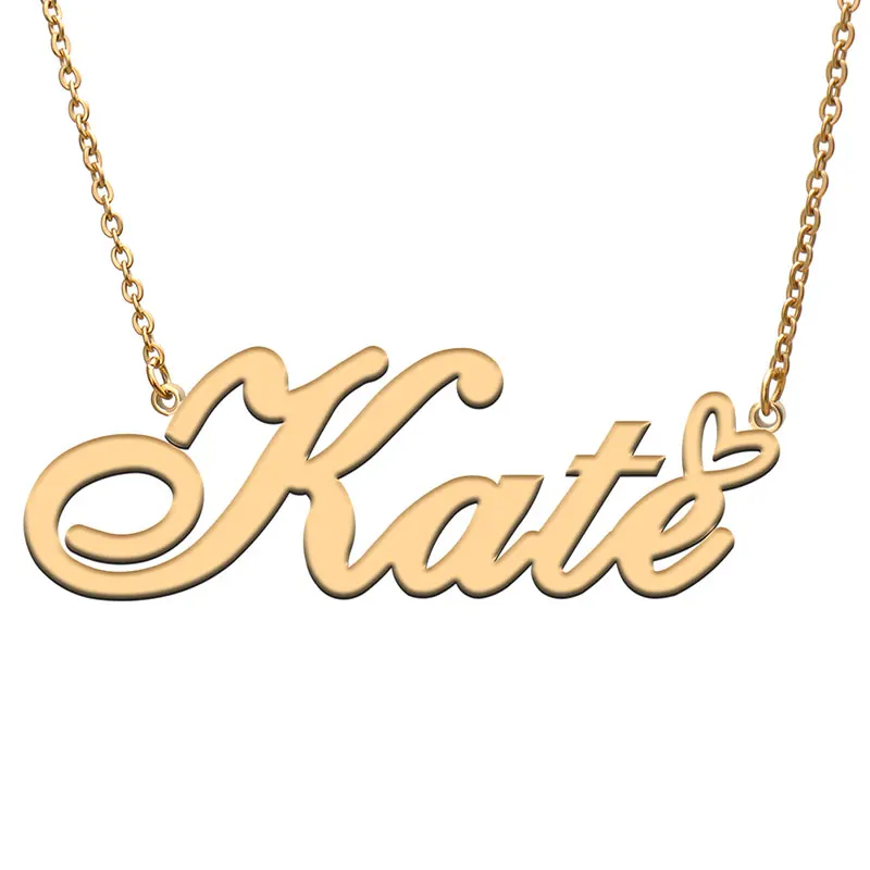 Love Heart Kate Personalized Name Necklace for Women Stainless Steel Jewelry Nameplate Pendant for Mother Child Girls Gift