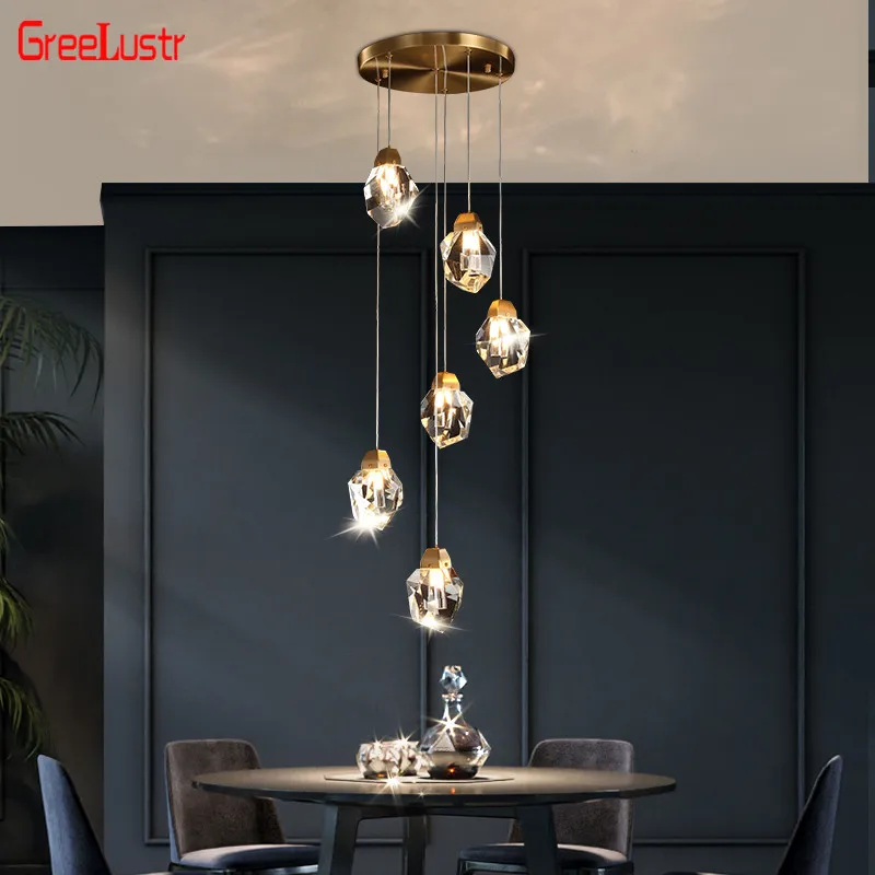 

Nordic Clear Crystal Led Pendant Light Fixtures Luxury Gold Restaurant Hanging Lamp Lustres Home De Techo Suspension Luminaire