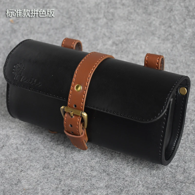 Bicycle bag handmade leather rainproof riding bag handlebar saddle bag fit brompton road bike MTB PU leather tool bag