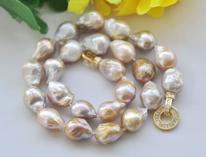 

P7077 17" 16mm Pink Lavender Almost-Round Edison Keshi Pearl Choker Necklace