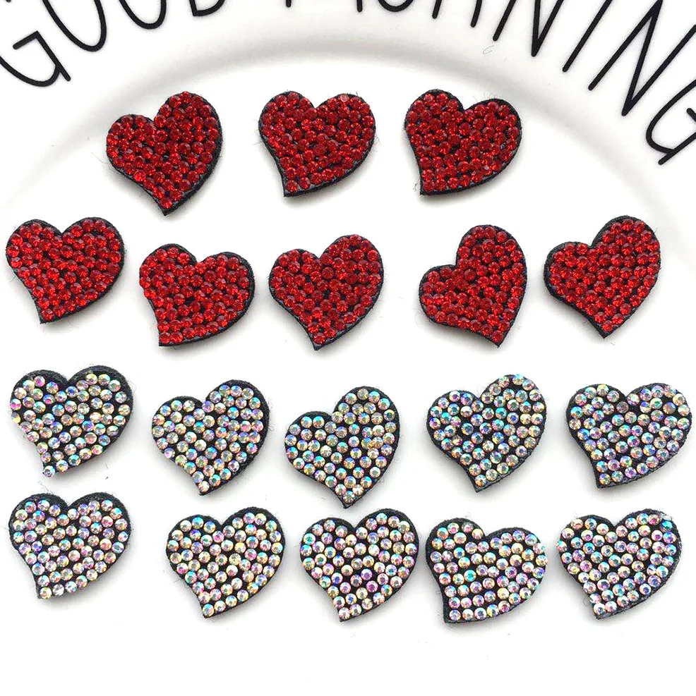 Heart Beaded Crystal Stickers, Sew On Heart Badges, Appliques for Clothes, Red and Black Rhinestone Applique, Diamond Crafts