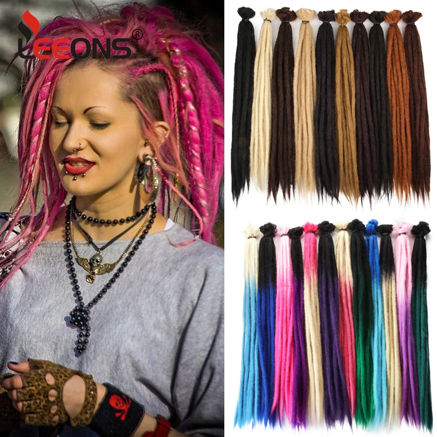 Extensions synthétiques faites à la main pour dreadlocks, cheveux ombrés noirs et violets, 10 brins, 20 pouces