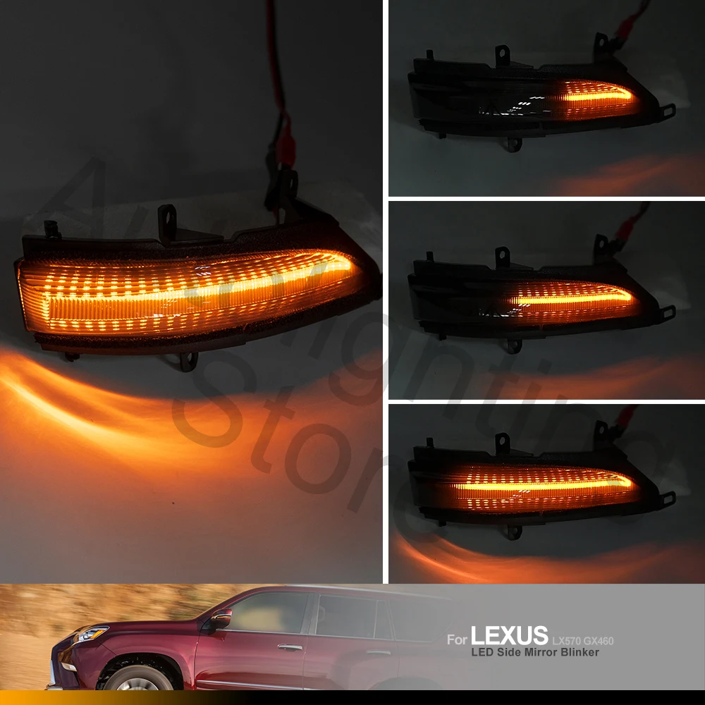 2X For Lexus LX570 GX460  LX450D 2013 2014 2015 2016 2017-2021 Turn Signal Lights Dynamic Side Mirror Indicator Lamps Rearview