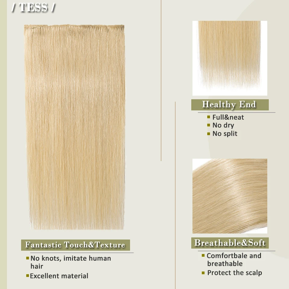 TESS 15colours Women Human Clip In Hair Extensions  Hairpiece Non-Remy Straight Hair Full Head Thin Highlight Bleach Blonde