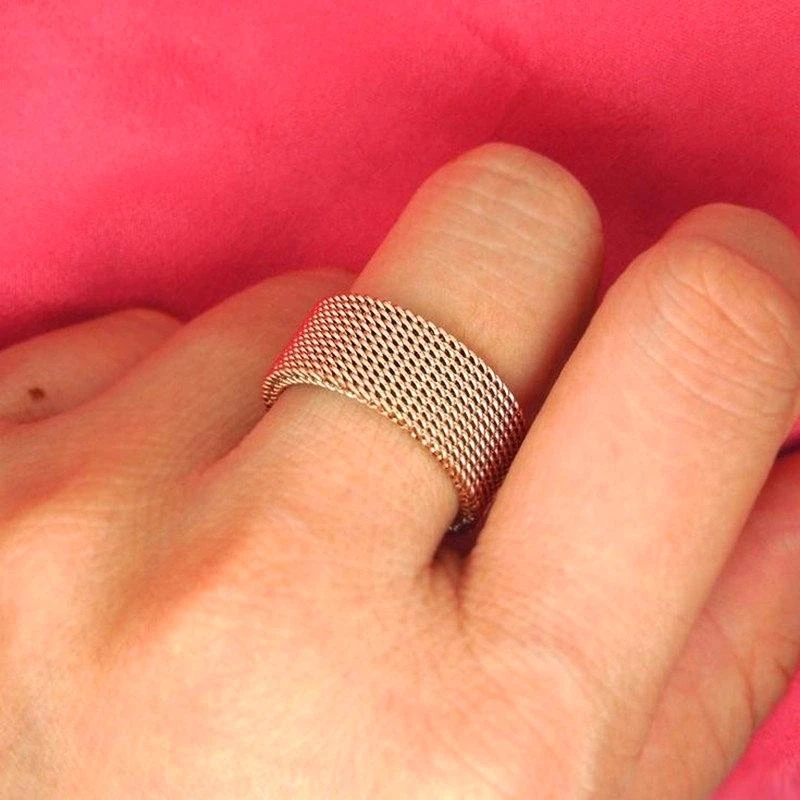 MENS MODERN STAINLESS STEEL MESH BAND RING MESH BAND FOR MEN WOMEN JEWELRY - Image 2