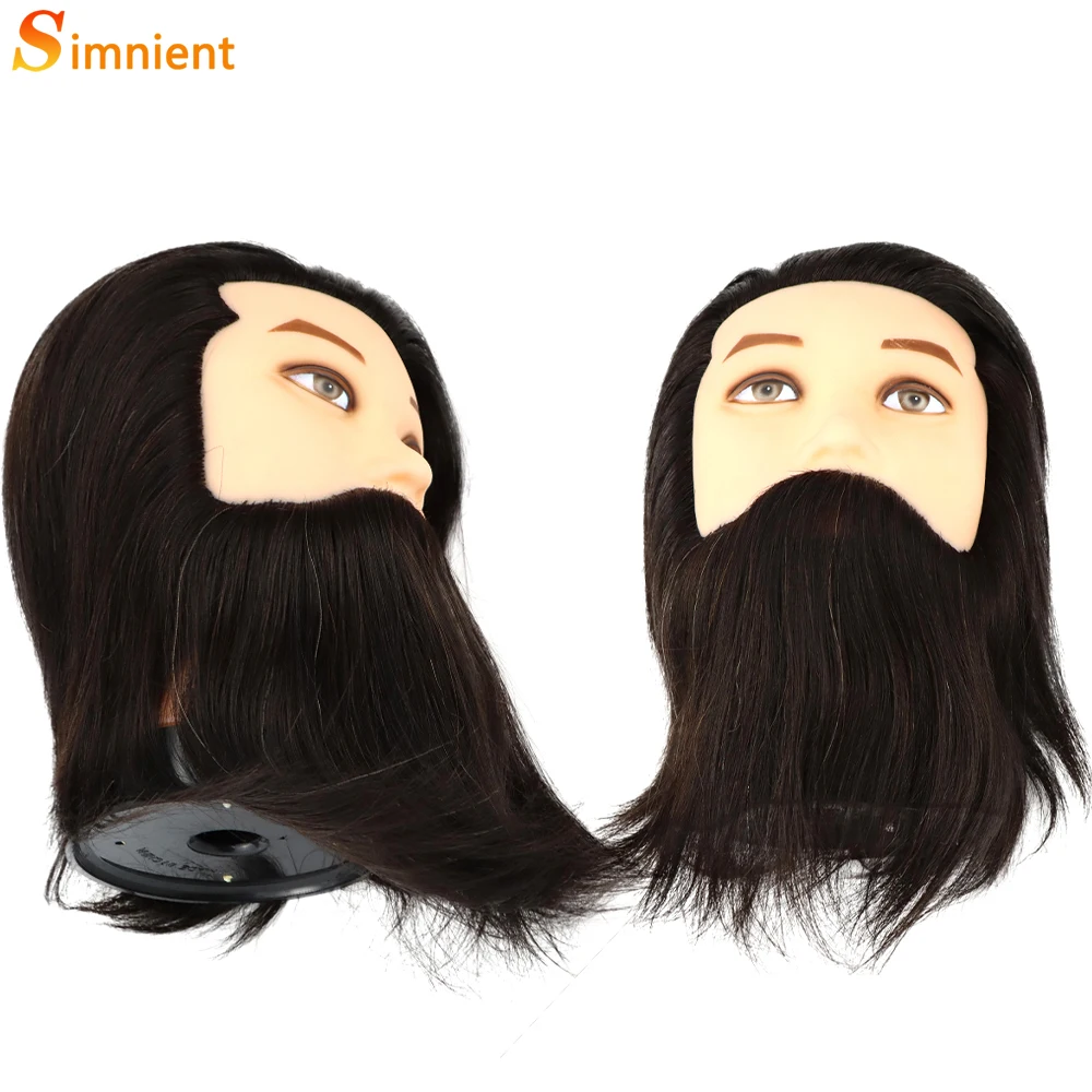 100% Human Hair Male Mannequin Head With Hair Beard Practice Manikin Hairdresser Cosmetology Training Doll Head For Hair Styling