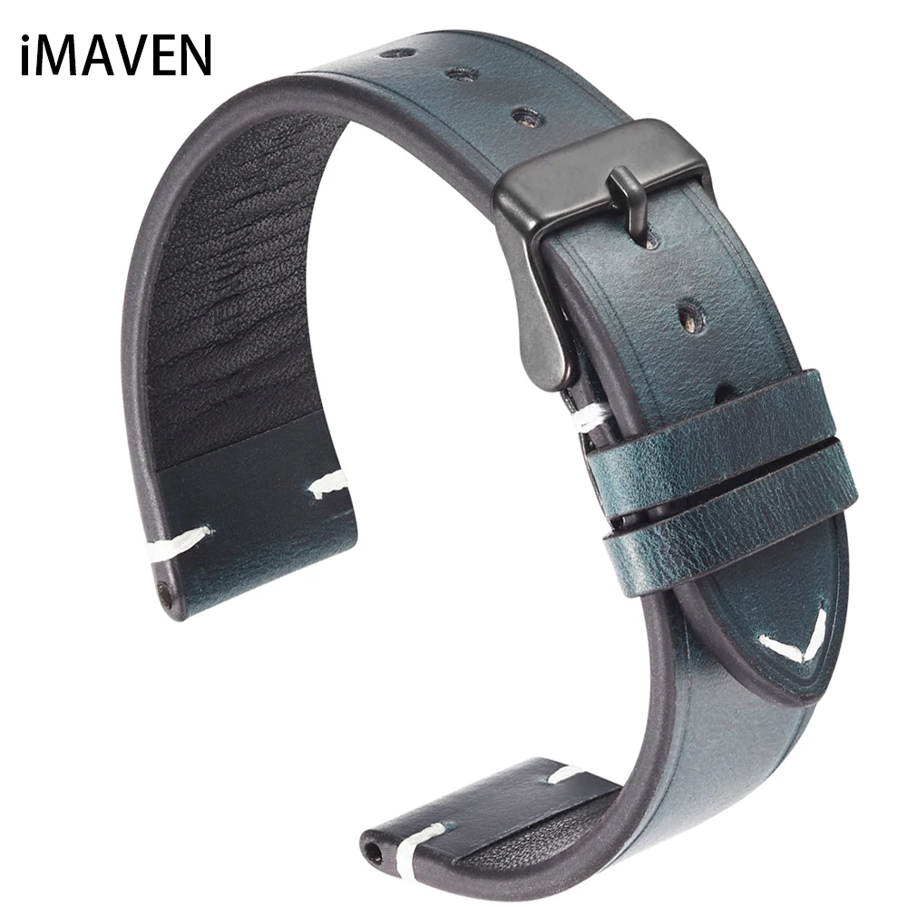 20mm Watch Strap For Gear S2 Braclet Oil Wax Leather Watch Band 18mm 22mm Women Men's Soft Watchband Vintage Strap  Accessories